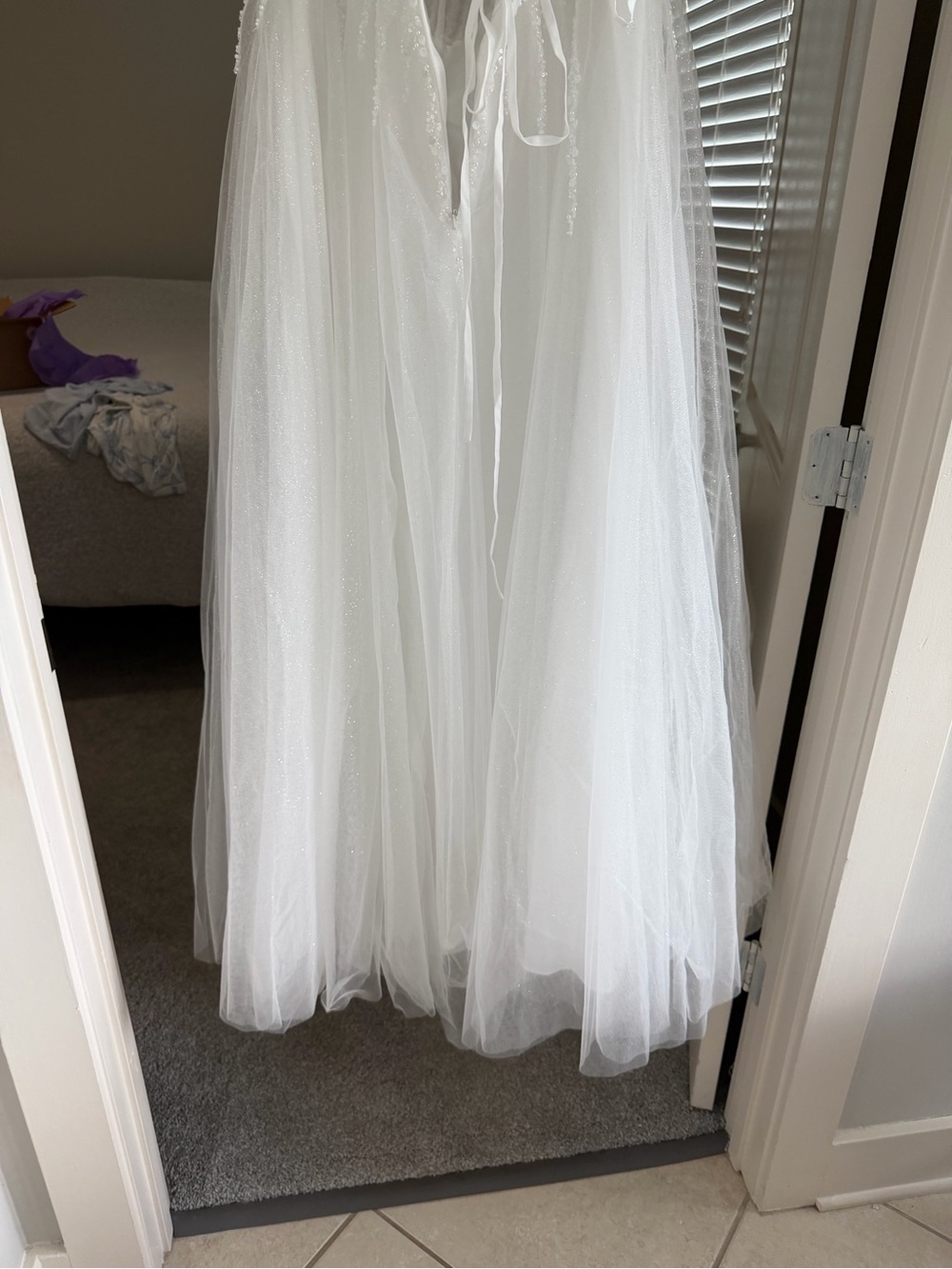 Girls Sparkle Tulle Party Dress with Beaded Bodice - White - Picture 9 of 11